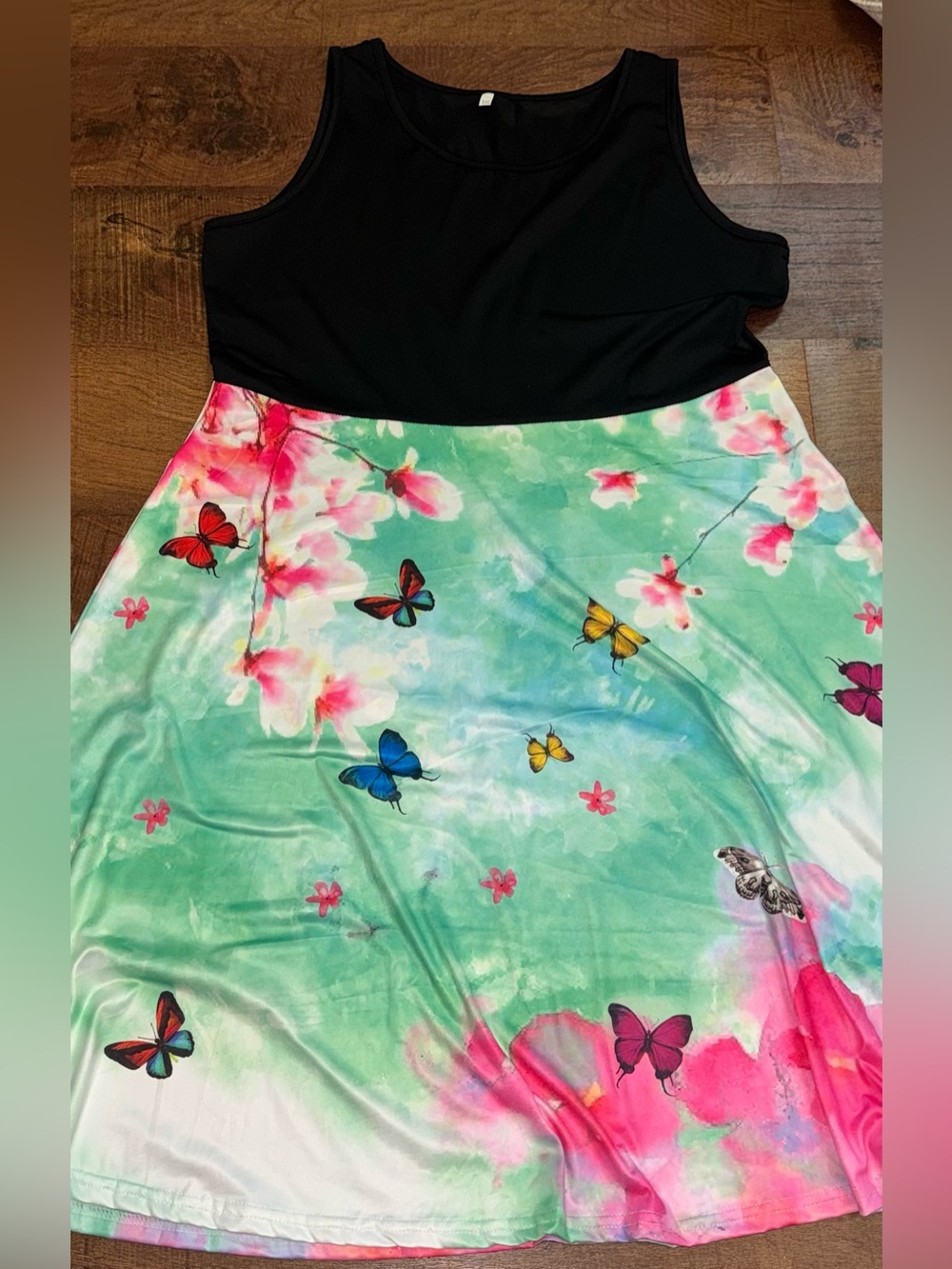 Black Bodice Dress Pink Butterfly Print